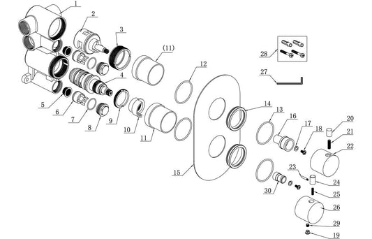 Calder Thermostatic Two Outlet Twin Shower Valve - Chrome