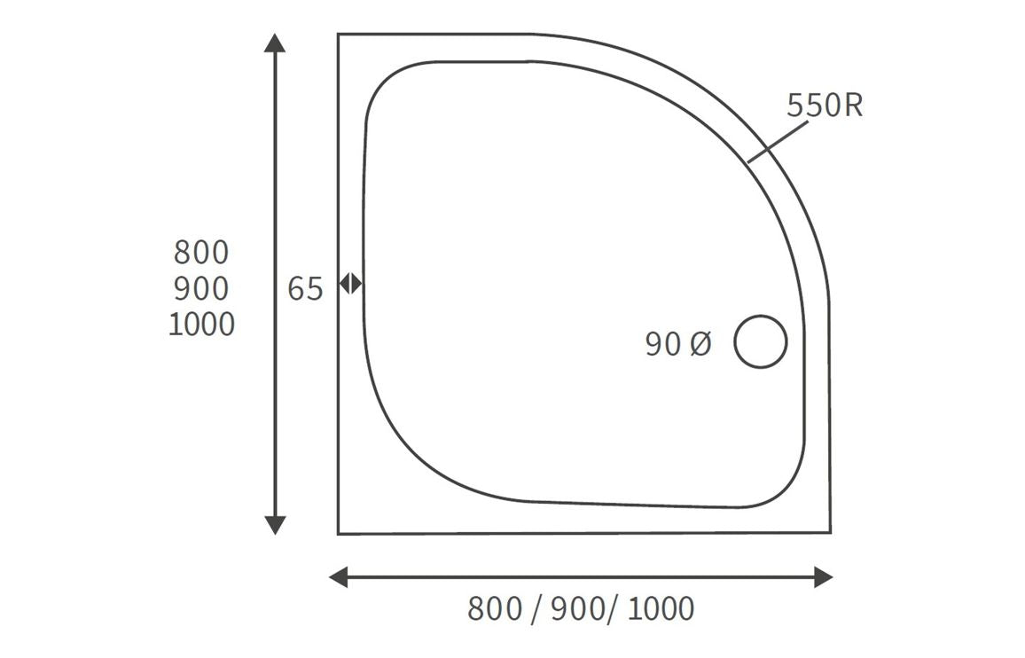 45mm Low Profile 900mm Quadrant Tray & Waste