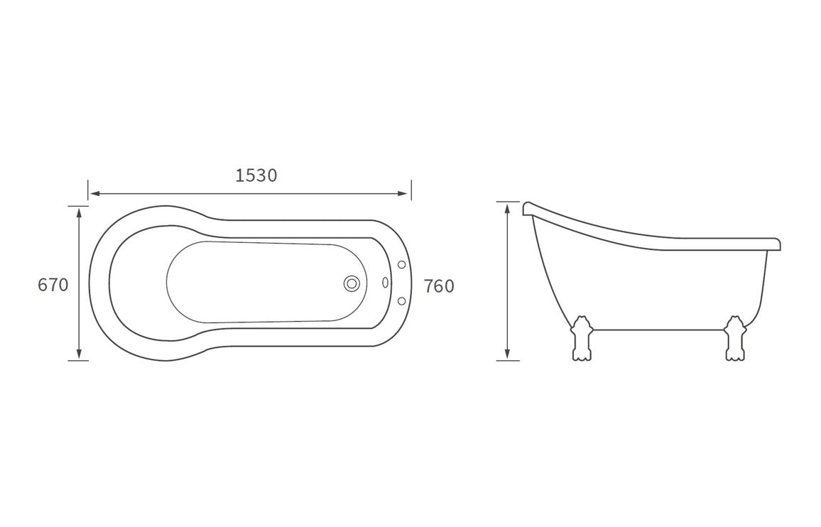 Carey Free Standing Bath w/Feet - L 1530 x W 670 x H 760mm