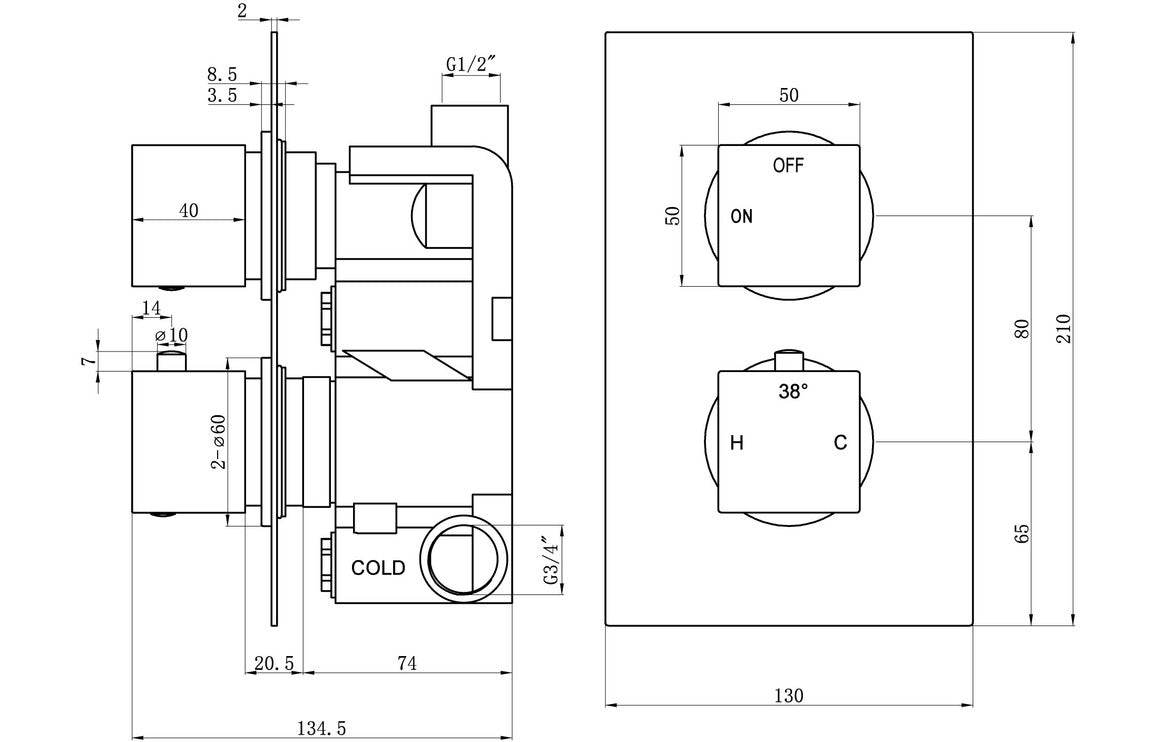 Annas Thermostatic Single Outlet Twin Shower Valve - Chrome