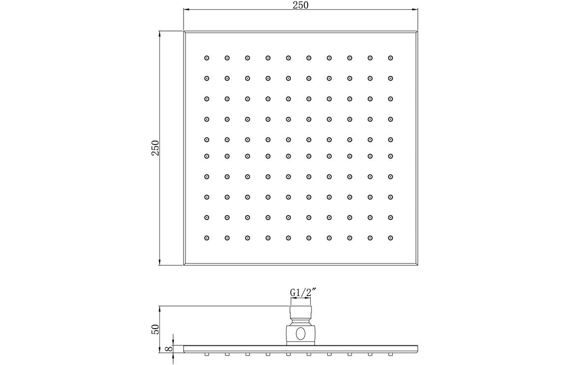 250mm Square Showerhead - Chrome