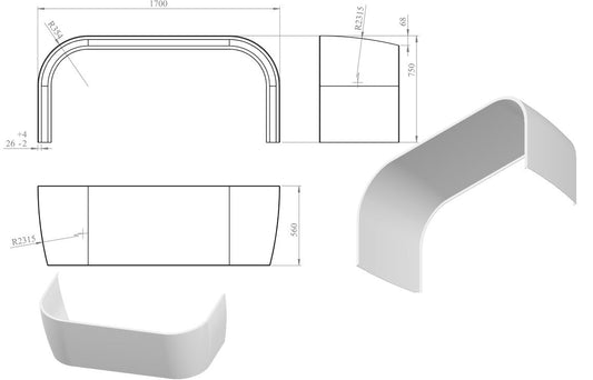 Back To Wall Bath Panel - H 570 x W 1700 x D 750mm