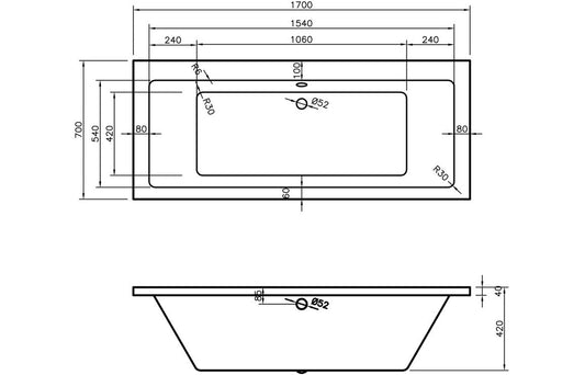 Adur Square Double End Bath w/Legs