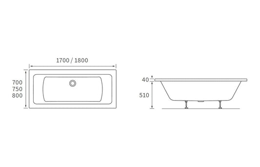 Adur Square Single End Bath w/Legs