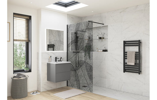 Derry Leaf Design Wetroom Panel - Black - H 2000 x W 1200 x D 8mm