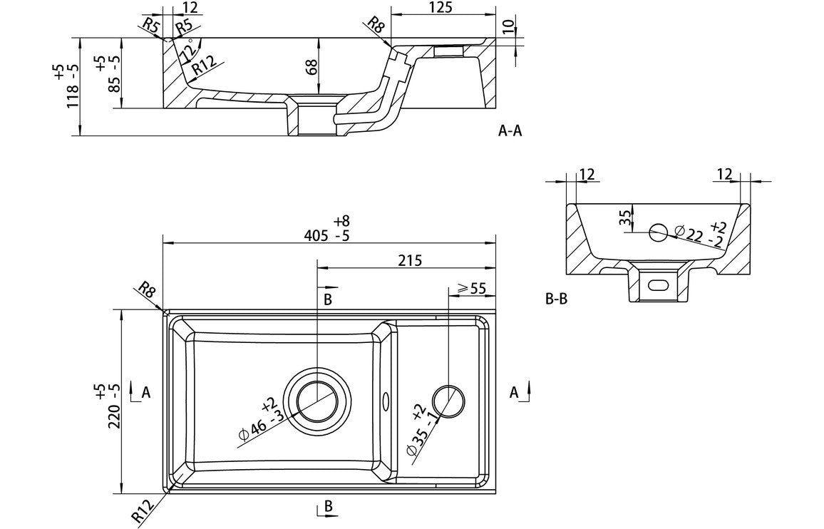 Greta Wall Hung 1 Door Basin Unit & Basin - H 600 x W 410 x D 220mm
