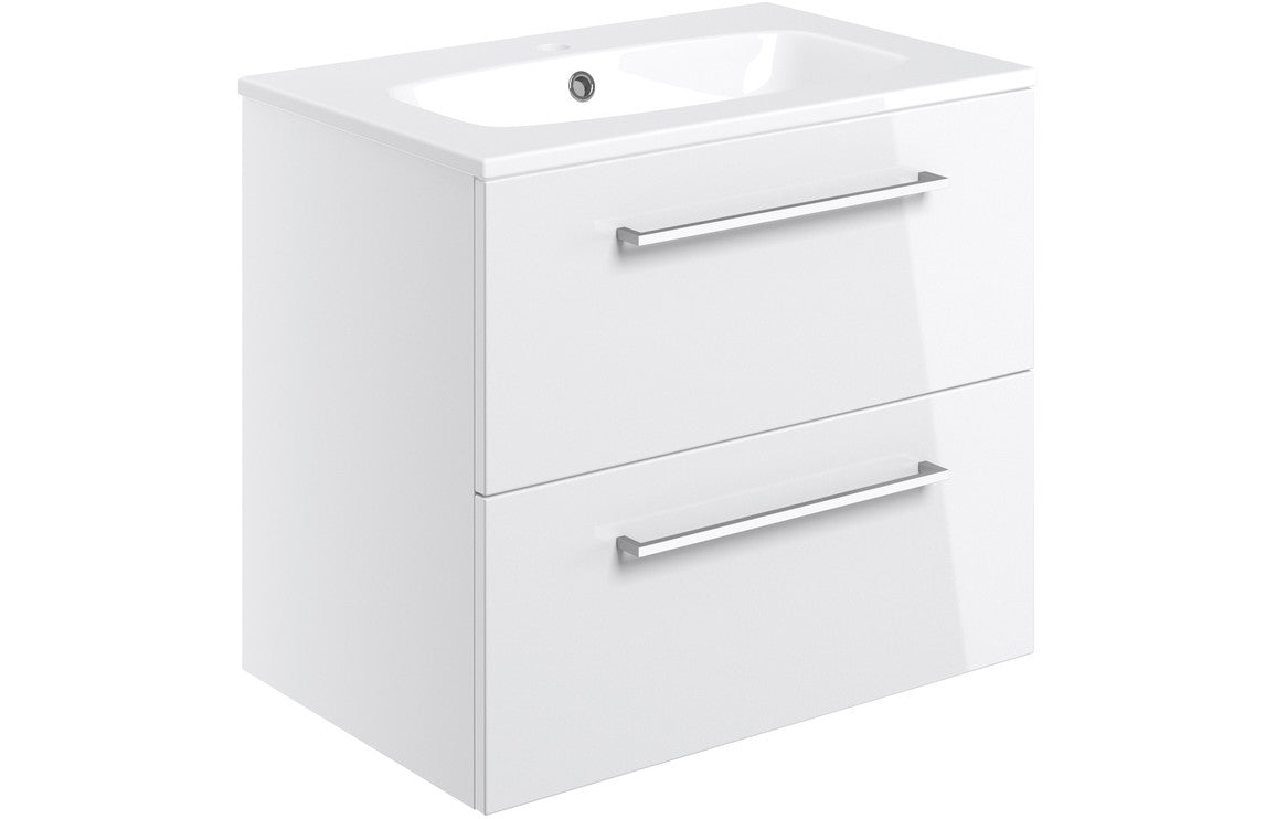 Greta Wall Hung 2 Drawer Basin Unit & Basin - H 518 x W 610 x D 460mm