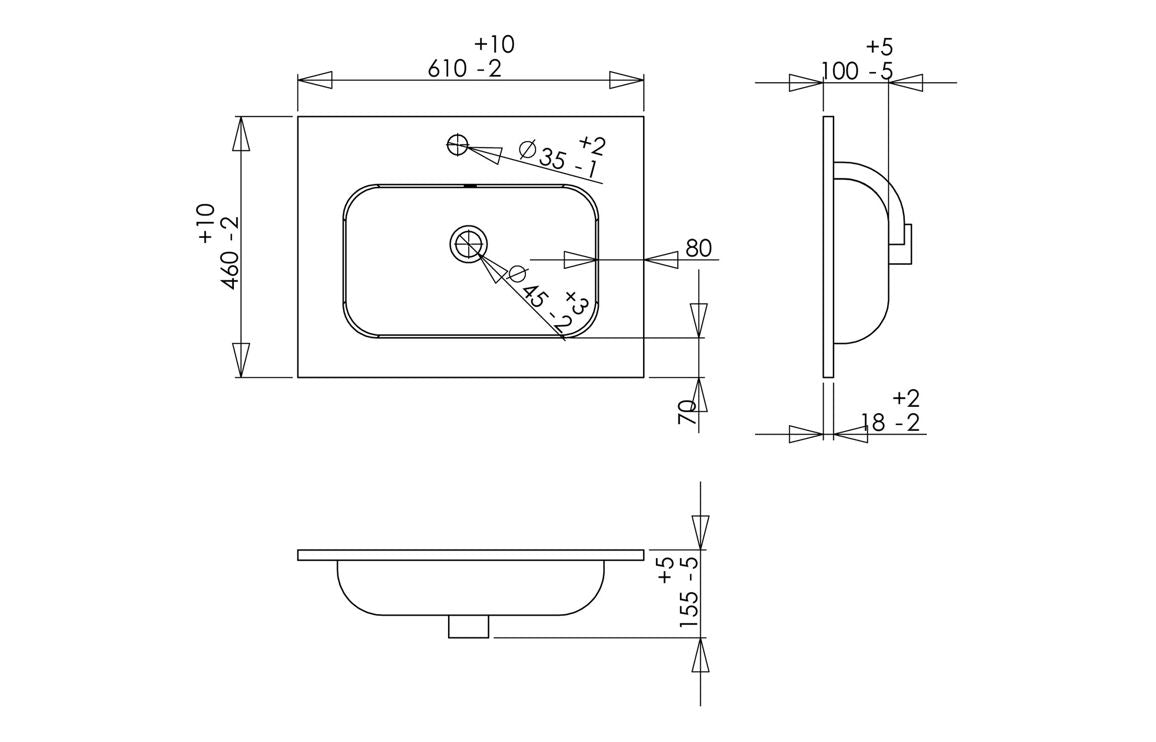Valency Wall Hung 2 Drawer Basin Unit & Basin - H 618 x W 610 x D 460mm