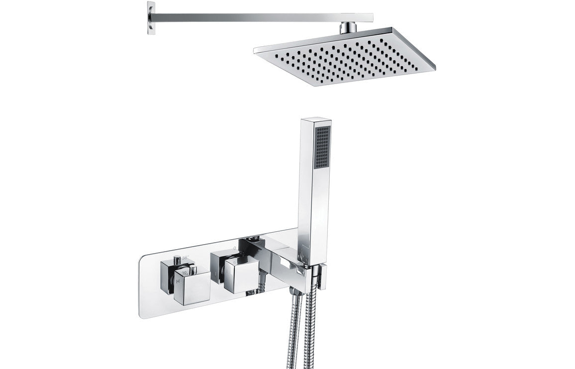 Leven Shower Pack Two - Two Outlet Twin Shower Valve w/Handset & Brass Overhead - Chrome