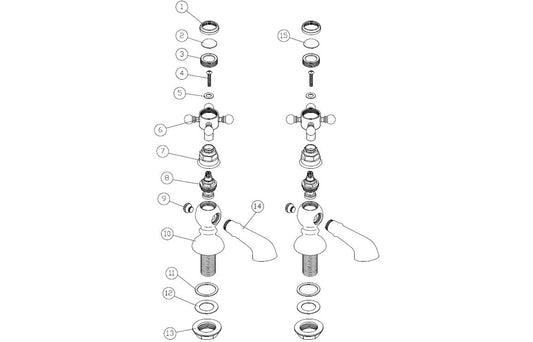 Morda Bath Pillar Taps - Brushed Brass