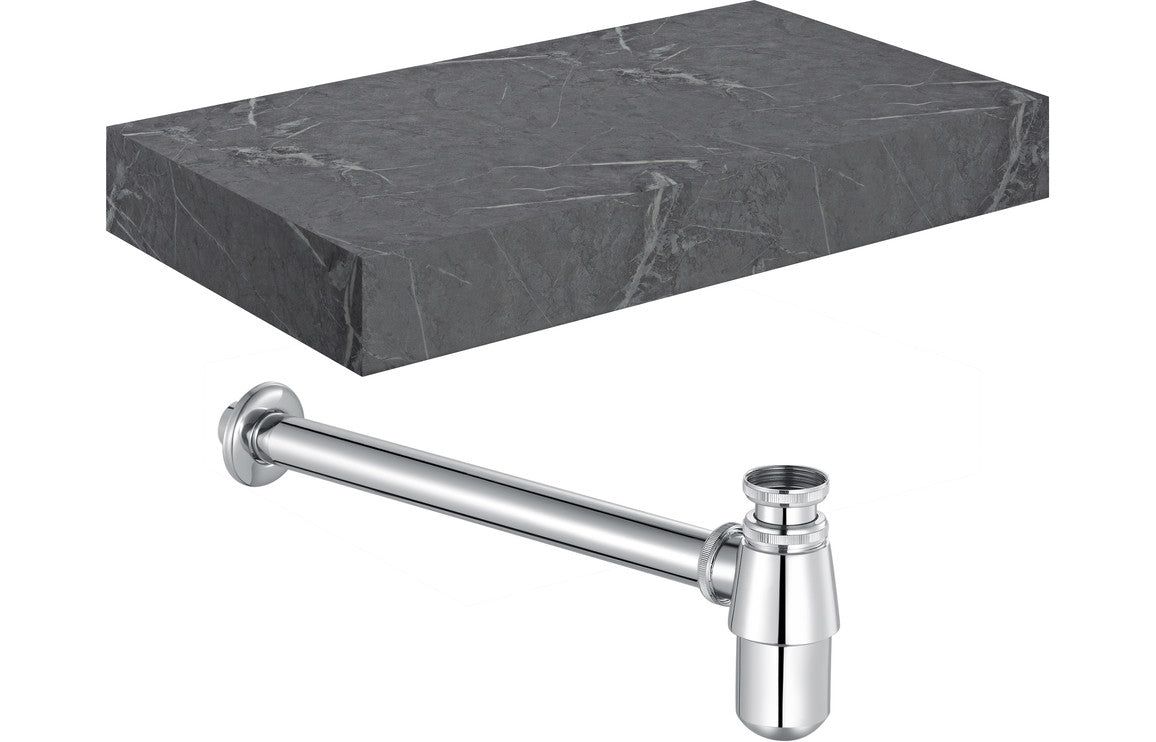 Lyne 800mm Wall Hung Grey Marble Basin Shelf & Bottle Trap