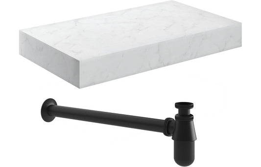 Lyne 800mm Wall Hung White Marble Basin Shelf &  Bottle Trap
