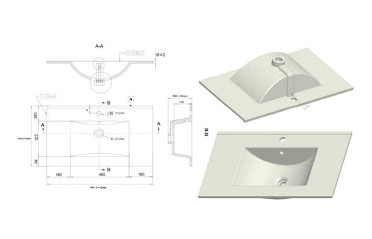 Valency Wall Hung 2 Drawer Basin Unit & Basin - H 618 x W 815 x D 460mm