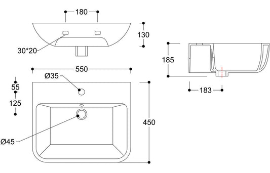 Beauly Basin & Full Pedestal (Boxed) - H 835 x W 560 x D 450mm