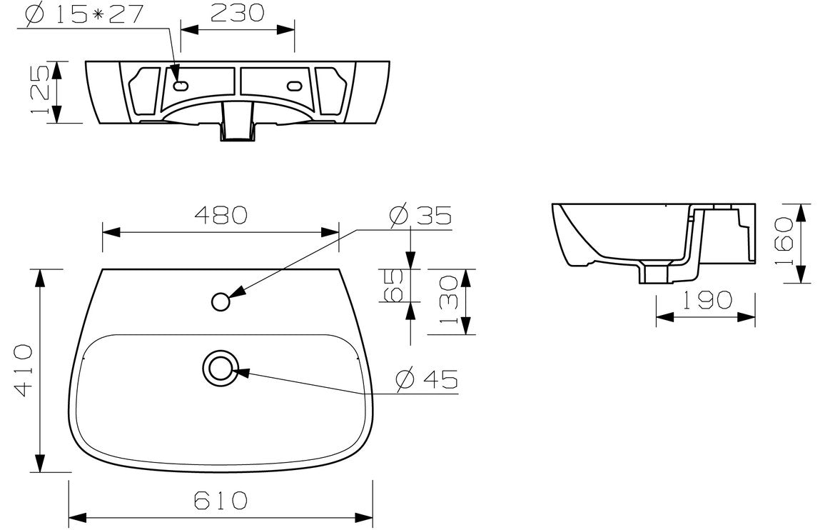 Calder Basin & Full Pedestal - H 860 x W 600 x D 400mm