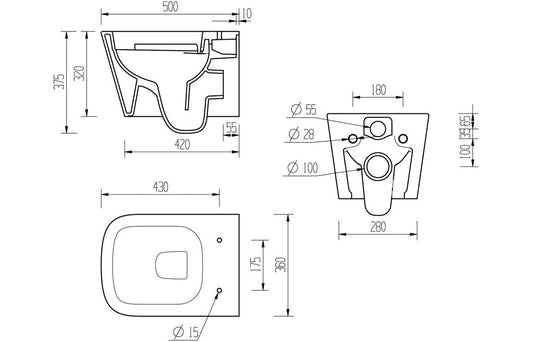 Calder Rimless Wall Hung WC & Soft Close Seat
