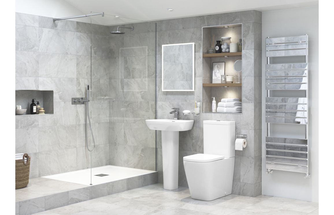 Calder Rimless Close Coupled Open Back Comfort Height WC & Soft Close Seat