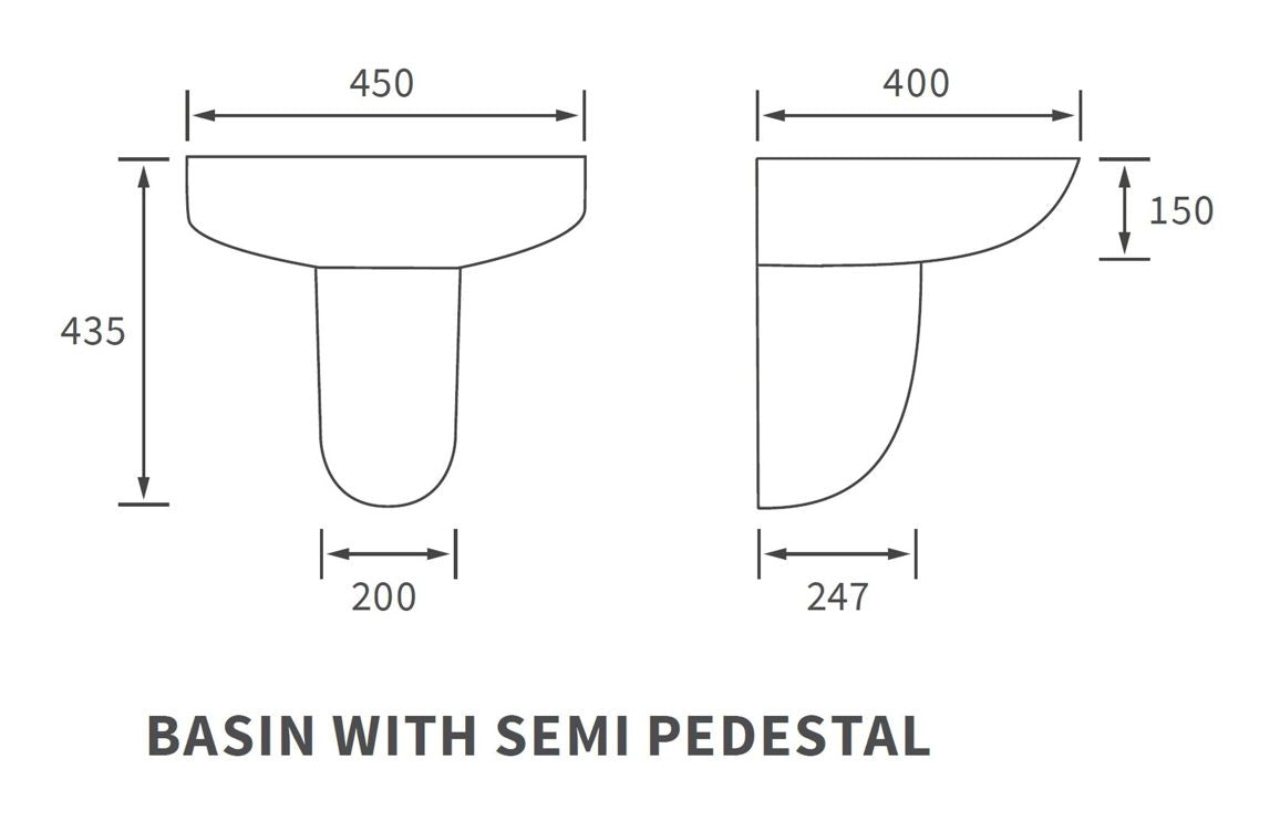 Cary 450x400mm 1TH Basin & Semi Pedestal