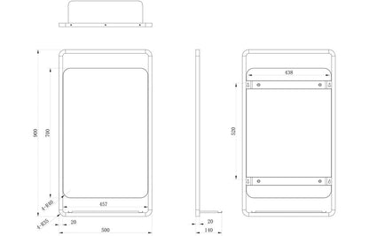 Dash Rectangle Mirror w/Shelf - H 900 x W 500 x D 140mm