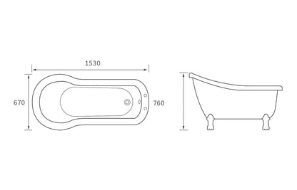 Carey Free Standing Bath w/Feet -  L 1530 x W 670 x H 760mm