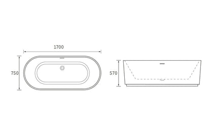 Dee Fluted Free Standing 1700x750x570mm 0TH Bath