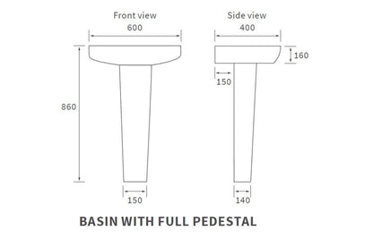 Afton 600x400mm 1TH Basin & Full Pedestal