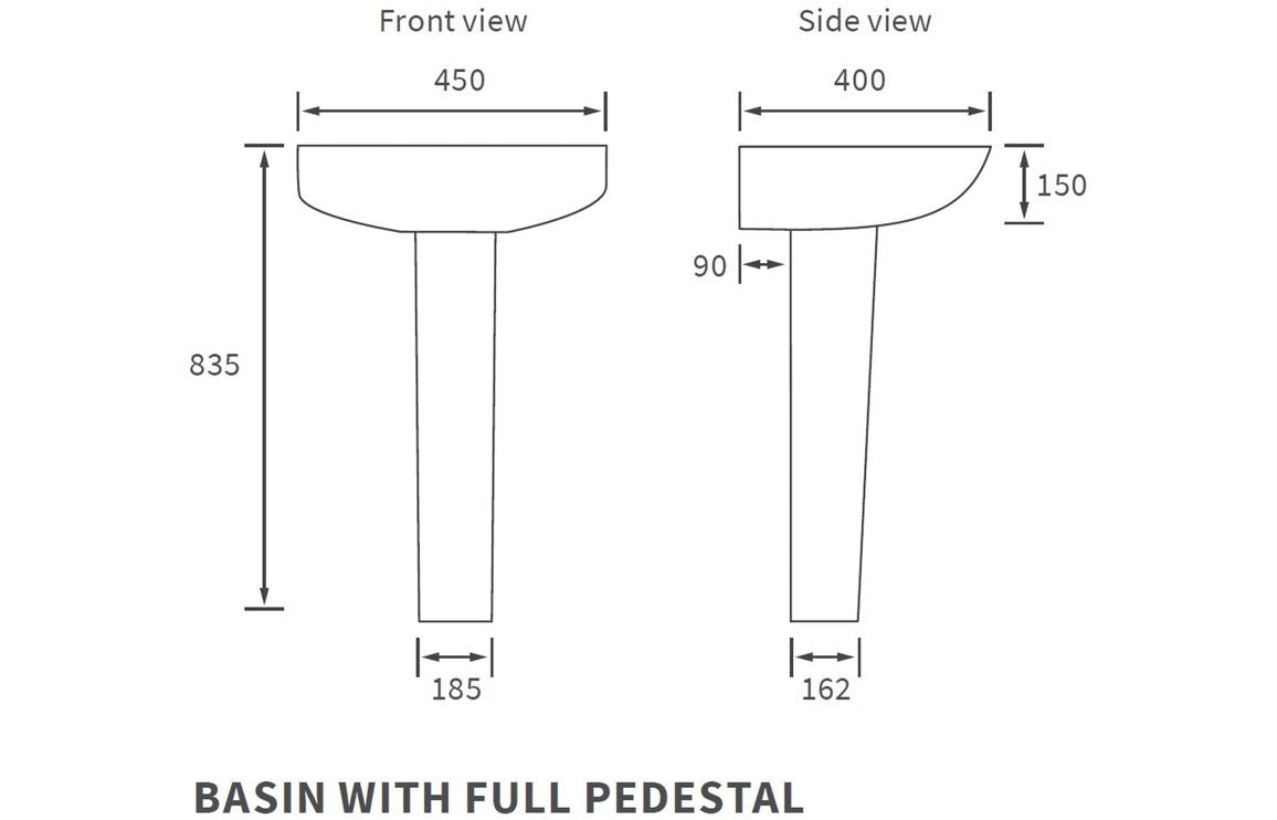 Cary 450x400mm 1TH Basin & Full Pedestal