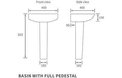 Cary 450x400mm 1TH Basin & Full Pedestal
