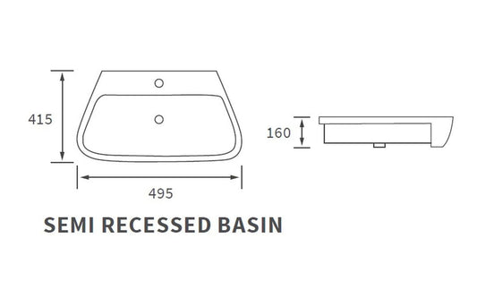 Afton Semi Recessed Basin - H 160 x W 495 x D 415mm
