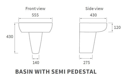 Avon Basin & Semi Pedestal - H 430 x W 555 x D 430mm