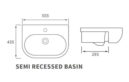Avon Semi Recessed Basin - H 185 x W 555 x D 435mm