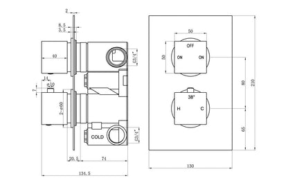 Annas Thermostatic Two Outlet Twin Shower Valve - Matt Black