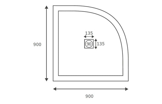 25mm Ultra-Slim Quadrant Tray & Waste - H 25 x W 900 x D 900mm