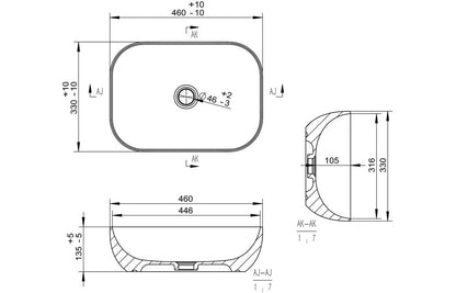 Arun Ceramic Washbowl - H 130 x W 460 x D 330mm