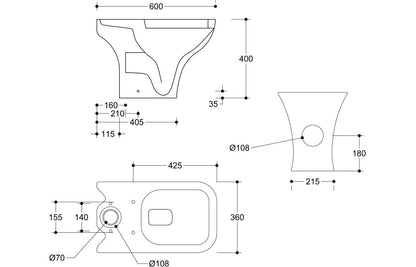 Beauly Short Projection Close Coupled Open Back WC & Slim Soft Close Seat