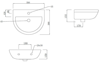 Amber Basin & Full Pedestal - H 810 x W 500 x D 390mm