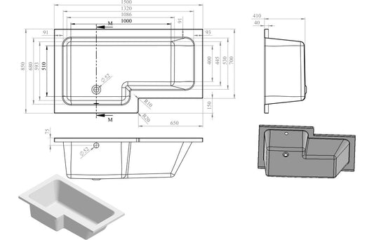 Adur Square Single End SUPERCAST Bath w/Legs