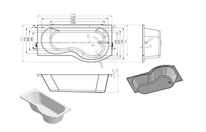 P-Shape Single End Bath