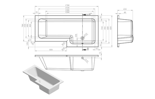 L-Shape Single End Bath
