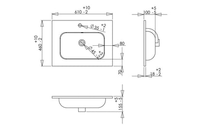 Valency Wall Hung 2 Drawer Basin Unit & Basin - H 618 x W 610 x D 460mm