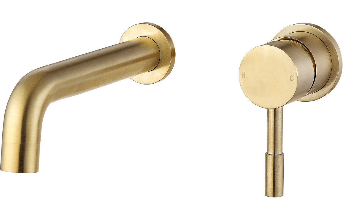 Medina Wall Mounted Basin Mixer - Brushed Brass