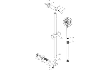 Round Premium Slider Rail Kit w/Elbow & 3 Mode Handset