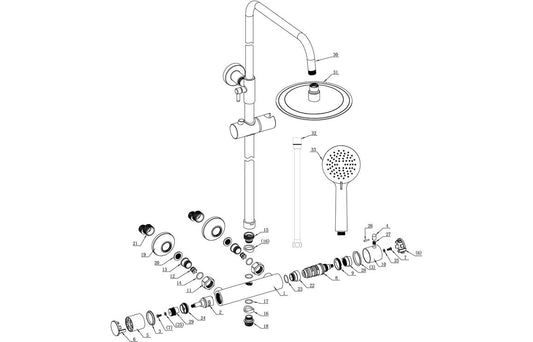 Thermostatic Bar Mixer w/Riser Kit - Brushed Brass