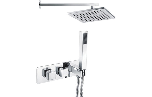 Leven Shower Pack One - Two Outlet Twin Shower Valve w/Handset & ABS Overhead - Chrome