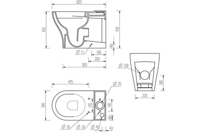 Dewey Rimless Short Projection Close Coupled Fully Shrouded WC & Soft Close Seat