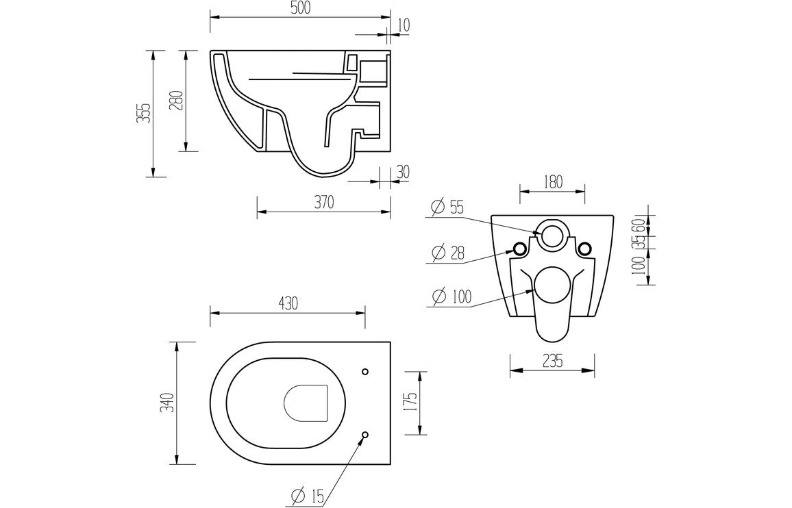 Dewey Rimless Wall Hung WC & Soft Close Seat