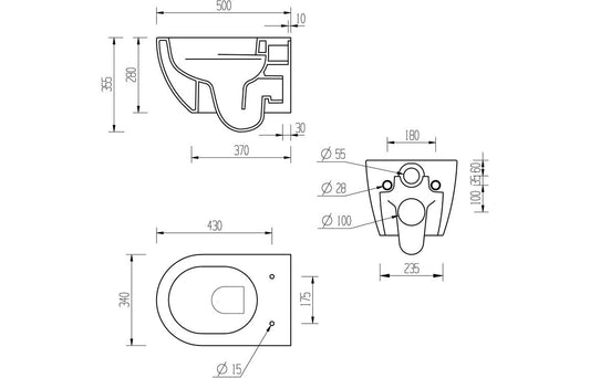 Dewey Rimless Wall Hung WC & Soft Close Seat