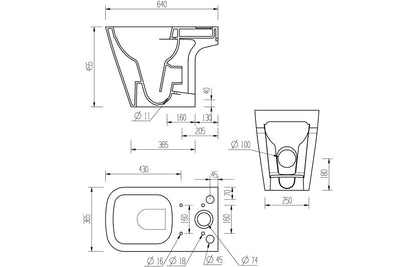 Calder Rimless Close Coupled Open Back Comfort Height WC & Soft Close Seat