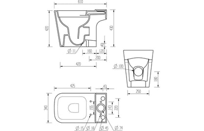 Calder Rimless Close Coupled Open Back Short Projection WC & Soft Close Seat
