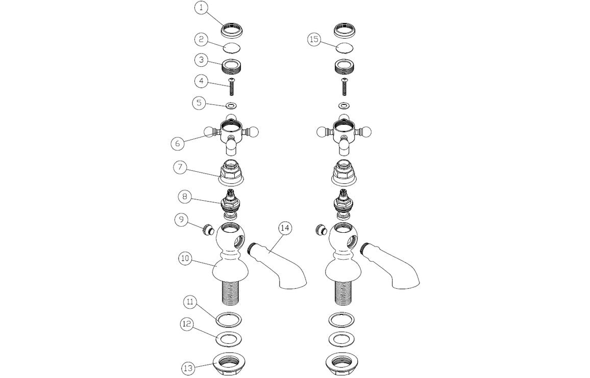 Morda Bath Pillar Taps - Brushed Brass